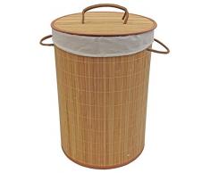 JVL Panier Ã Linge Rond en Bambou Naturel, Marron, 35Â x 50Â cm