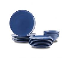 AmazonBasics Service de table 18 pièces en grès, pour 6 personnes, Bleu roi