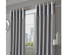 Sienna Paire de Rideaux en Velours écrasé entièrement doublés à Åillets Imitation Soie Gris argenté 168 x 229 cm