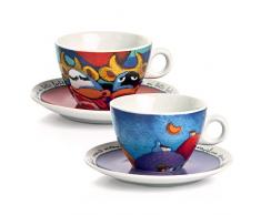 Icalisti PCS12/1719Â Set de Tasses Ã Cappuccino, modÃ¨le Coeur/Costa, Porcelaine, Multicolore, 4Â unitÃ©s