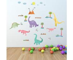 Walplus Sticker mural amovible autocollant Stickers muraux Nursery Enfants Enfants Garçons Filles Dinosaures Papier peint Art Stickers maison Décoration DIY Salon Chambre Décor Papier Peint en vinyle 150 x 110 cm, multicolore