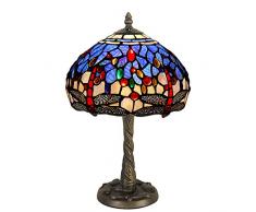 World Art TWGD10244 Chevet Libellule Lampe de Table de Nuit, Verre, E14, 40 W, Multicolore, H41 x Ã26 cm