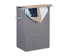 Relaxdays 10024312_111 Panier pliable corbeille couvercle 60 litres sac Ã linge sale poignÃ©es HxlxP: 60x40x30cm, gris, 60 x 40 x 30 cm
