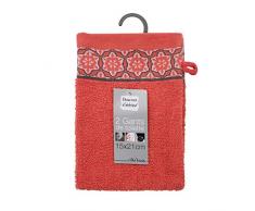 douceur dintérieur 2 gants de toilette 15x21 cm eponge jacquard adelie corail