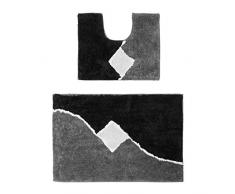 Relaxdays Lot DE 2 Tapis de Bain avec Motifs Graphiques Tapis de Douche et Tapis WC 80 x 50 cm Salle de Bain Tapis Lavable, Gris