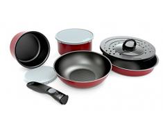 Set de poêles et casseroles avec poignée amovible - Set 8 Pièces Rouge -Tous feux dont induction