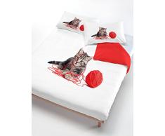 Italian Bed Linen Parure Housse de Couette Chat Rouge/Blanc 150 x 200 cm Rouge/Blanc
