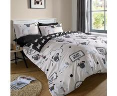 Dreamscene Adorable Parure de lit Demi de Imprimé carlin, Polyester, crème, Double