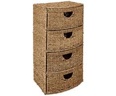 JVL Meuble de Rangement 4Â tiroirs Avant Jonc de mer Naturel âÂ 38Â xÂ 28Â xÂ 68,5Â cm