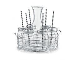 Zeller 19749 Lot 8 pièces avec Carafe et bocaux à Boire en Verre/métal Transparent, 30 x 28 x 28 cm