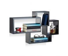 Relaxdays 10021900_46 ÃtagÃ¨re Flottante Suspendue 4 Cubes Support Mural Meuble Rangement Bois carrÃ©, MDF, Noir, 12 x 69 x 42 cm