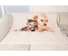 Comptoir du Linge Plaid Microfibre Grand Luxe imprimé Chiens & Chats 150 x 200cm, 100% Polyester, Ecru, 150 x 200 cm
