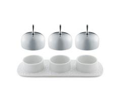 Alessi Mw15 Dressed Confiturier Ã Trois Compartiments en Porcelaine avec Couvercles en Acier Inoxydable 18/10 Brillant