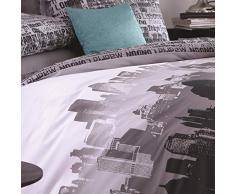 Catherine Lansfield Cityscape-Housse de Couette et taie doreiller 160 x 220 cm + 50 x 110 cm Gris