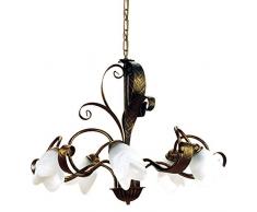 onli Lustre Sonia 5 lumières en métal spennellato or et verre blanc, marron