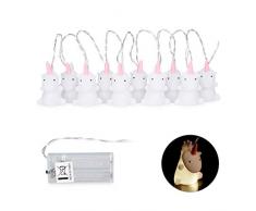 Relaxdays 10027246 Guirlande lumineuse licorne, pour chambre enfants,avec piles,lumière blanche chaude,1,60 m de long,blanc,rose, plastique, 7 x 5 x 160 cm