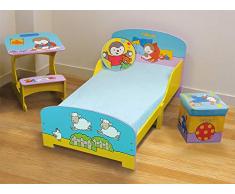 FUN HOUSE 713139 TCHOUPI Pack Chambre composé dun lit, dun pupitre, dun Tabouret de Rangement et dun Coussin pour Enfant