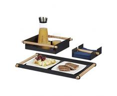 Relaxdays Plat de service assiette lot de 3 avec 2 plateaux poignÃ©es et 1 porte-serviettes diffÃ©rentes tailles, gris