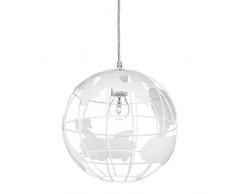 Relaxdays Lampe à suspension abat-jour boule globe monde métal luminaire plafond à 30 cm, blanc