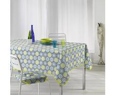 Le Jardin des Cigales Kaleida Nappe Rectangle Fils Coupes Imprimé, Polyester, Marine et Anis, 240 x 150 cm