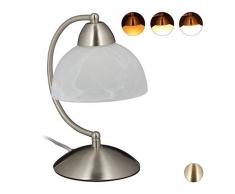 Relaxdays 10029517_55 Lampe de Table Vintage, Tactile, Verre et Fer, réglable,décoration,E14, 230 VHlP 25x15x19cm, argenté, 40 W