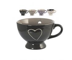 H & H 8513865Â Set de 6Â Tasses avec cÅur 350Â cc grÃ¨s prÃ©paration petit-dÃ©jeuner ameublement Table