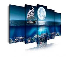 Dekoarte 293 - Tableau moderne sur toile montÃ© sur cadre en bois 5 piÃ¨ces, double vision de la mer, 150x80cm