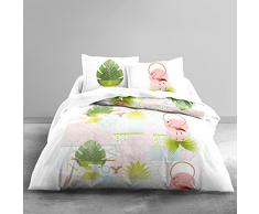 TODAY Parure de lit 2 Personnes Zen Puertorico Housse de Couette 220x240 cm + 2 taies doreiller 63x63cm Coton, Blanc/Vert/Rose