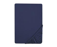 Biberna 77144 Drap housse en jersey stretch, selon Oeko-Tex Standard 100, env. 140 x 200 cm à 160 x 200 cm, Bleu (Dunkelblau)