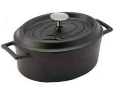 Pentole Agnelli Slowcook Casserole Ovale avec 2 poignées, en Fonte 3,3 l Noir Opaque