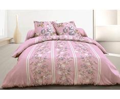 Home Passion 60293 Parures de couette 3 Pièces 57 Fils Flowers Coton Rose 240 x 260 cm
