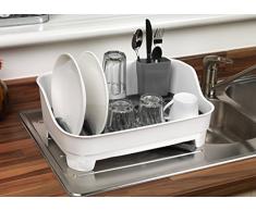 Beldray LA042835 Grand égouttoir à Vaisselle avec Porte-Couverts Amovible, égouttoir à Assiettes et Bec de Drainage à 360° Gris/Blanc