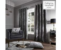 Catherine Lansfield Rideaux à Åillets en Velours écrasé, Polyester, Silver, 229 x 229 cm