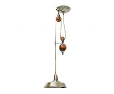 Relaxdays Suspension Lampe à Suspendre au plafond luminaire avec Système de Poulie Hauteur Réglable plafonnier abat-jour en fer effet laiton et socle en bouleau