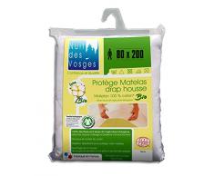 Nuit des Vosges 201915 Protège Matelas Molleton Bio Coton Blanc 80 x 200 cm