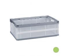 Relaxdays 10022587_111 Boîte pliable couvercle caisse de rangement plastique coffre transport 40 litres 21,5 x 59 x 39,5 cm, gris, polypropylène, Taille Unique
