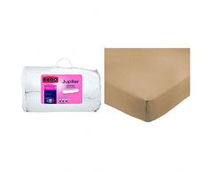Dodo 100780160 Jupiter Traversin Coton Blanc 160 cm & AmazonBasics Drap-Housse en Polycoton 200 Fils - Sable - 160 x 200 x 30 cm