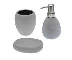 FRANDIS 190304 Coffret SDB Galet Gris : 1 Porte-Savon, 1 Flacon Pompe, 1 gobelet