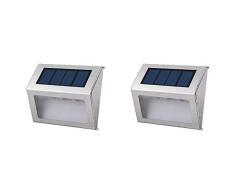 Lot de 2 projecteurs solaires inox applique murale escalier balisage LED blanc WALLY 10cm