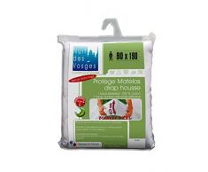 Nuit des Vosges Arnaud Protège Matelas Drap Housse Imperméable avec Bonnets Extra-Larges 40 cm Coton Blanc 190 x 90 cm