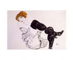Legendarte Tableau, Impression sur Toile - Femme avec des Bas Noirs Egon Schiele - cm. 60x90