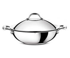 Lagostina ACCADEMIA LAGOFUSION Wok 36 cm (6,9L) + couvercle Inox 18/10 Tous feux dont induction Poignée rivetée robuste Italie Garantie 25 ans 011116041836