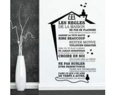 WALPLUS Stickers muraux House Rules â Français Amovible Autocollant Mural Art Home décoration Salon Décor de Cuisine Restaurant Café Hôtel, Noir