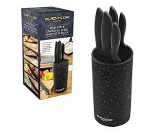 Blackmoor Home 66929 5 Piece Set with Knife Block-Black Bloc Couteaux 66919-Noir, Acier Inoxydable