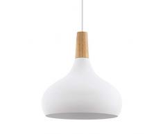 Eglo Lampe suspendue Littleton, 1 lampe suspendue moderne en acier et bois, couleur : blanc, marron, culot : E27. Suspension à 28 cm Blanc