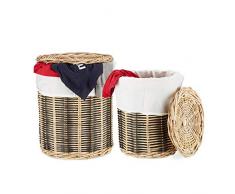 Panier a linge rond rotin lot de 2 coffre à linge salle de bain corbeille linge sac linge, nature/noir