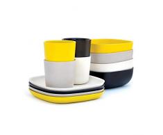 BIOBU by EKOBO 34291 Set de Vaisselle pour Le Petit déjeuner n°1 Noir/Gris/Blanc/Jaune Citron