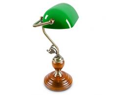 Relaxdays-10016607 Lampe de Bureau Banquier avec Abat-Jour en Verre Vert