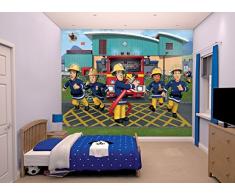 Walltastic 43770 Fresque Murale Papier Peint Sam Le Pompier, Polyester, Rouge et Jaune, 300 x 245 x 0,2 cm