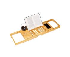 Relaxdays 10020319 Pont de baignoire extensible en bambou tablette de bain porte-savon rÃ©glable porte-HxlxP: 17-5 x 70 x 22 cm -verre- nature